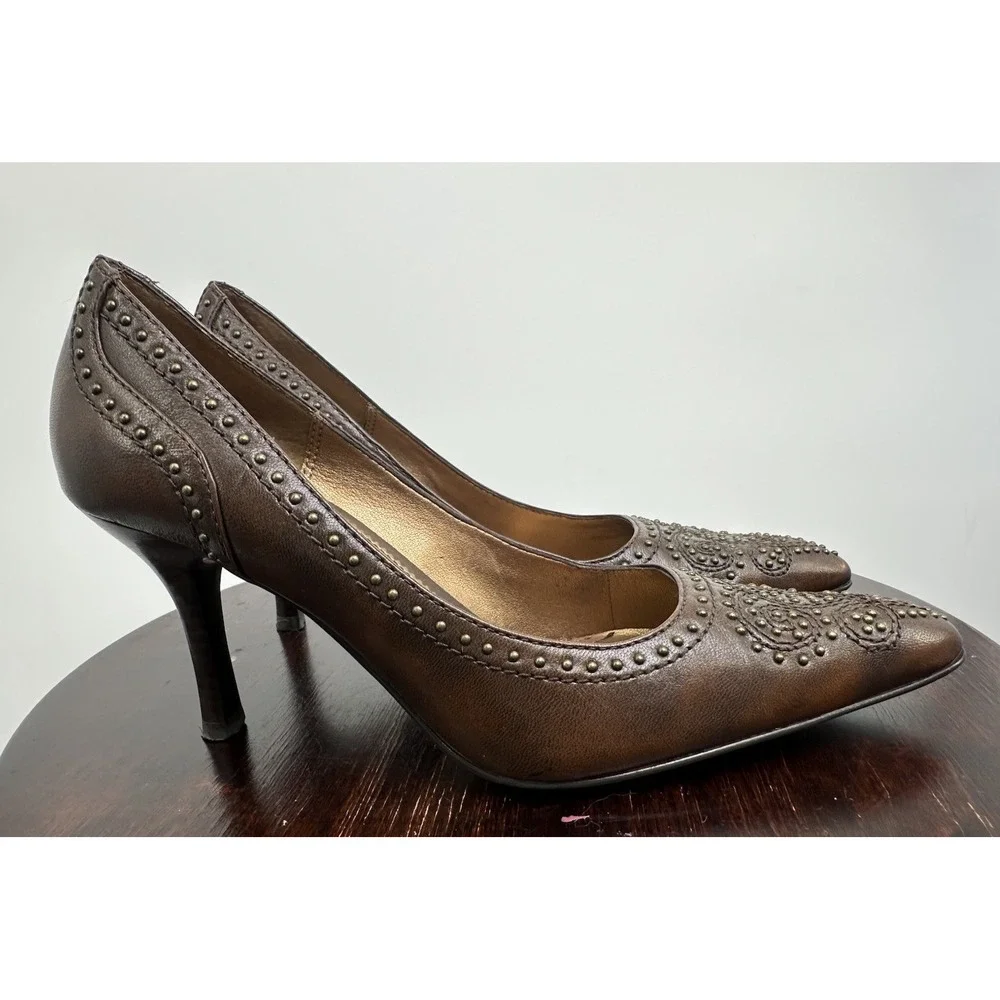 Franco Sarto Women's Heels Vintage Brown Leather Pointed Western Size 6 M